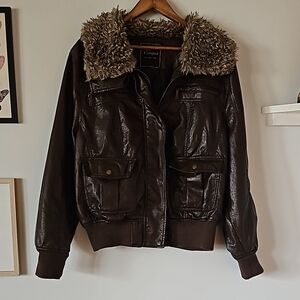 Women's Brown Jacket with Faux Fur Collar